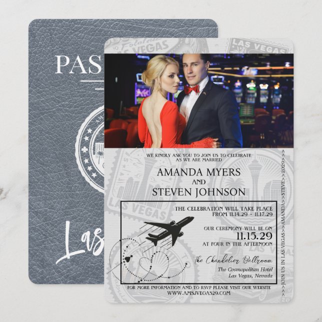 Silver Las Vegas Passport Wedding Einladung (Vorne/Hinten)