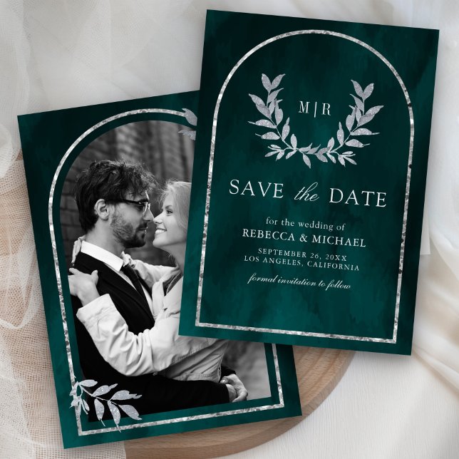 Silver Laurel Wreath Verlasst Dunkle Aquamarine Ho Save The Date (Von Creator hochgeladen)