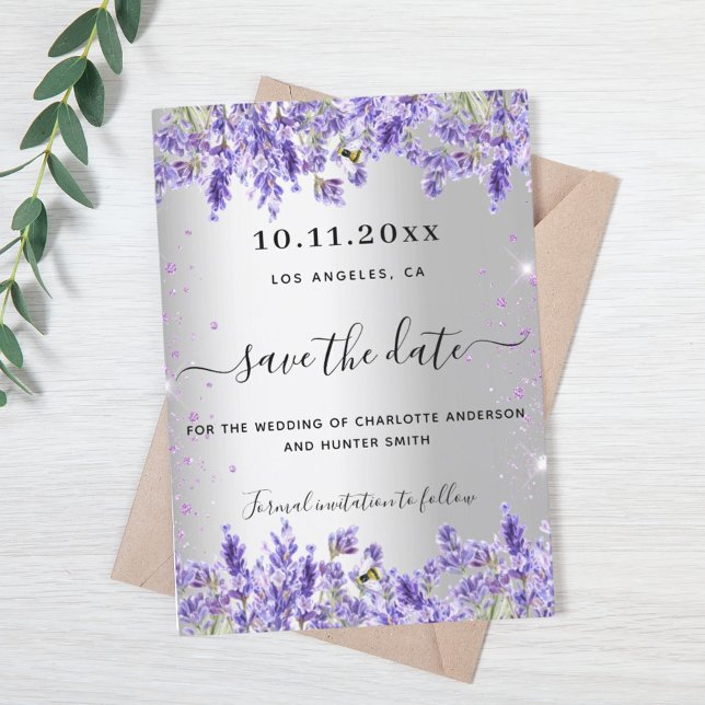 Silver Lavendel florals Hochzeit speichern das Dat Save The Date (Von Creator hochgeladen)