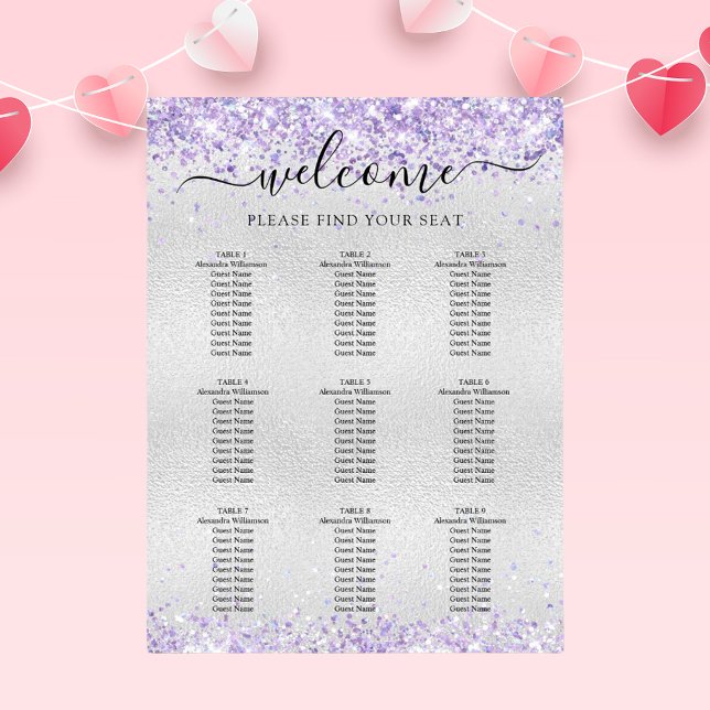 Silver lavender lilac confetti-Sitzkarte Poster (Von Creator hochgeladen)