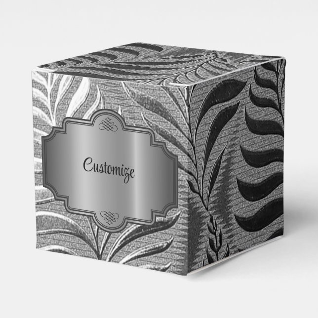 Silver Leaf Motif Cube Geschenkschachtel (Vorderseite)