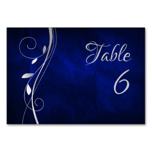 Silver Leaf Swirl Deep Blue Wedding Tischnummer