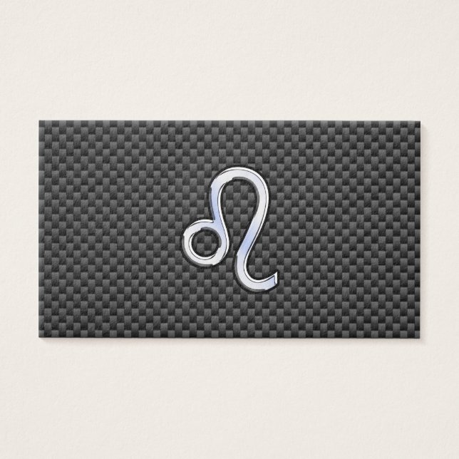 Silver Leo Zodiac Symbol auf Carbon Fibre Print (Vorderseite)