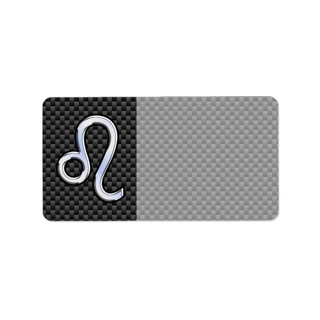 Silver Leo Zodiac Symbol auf Carbon Fibre Print Adressaufkleber (Vorne)