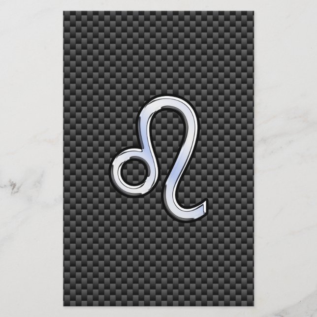 Silver Leo Zodiac Symbol auf Carbon Fibre Print Briefpapier (Vorderseite)