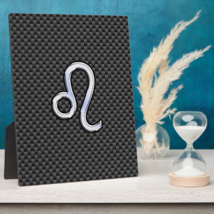 Silver Leo Zodiac Symbol auf Carbon Fibre Print Fotoplatte