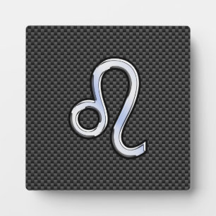 Silver Leo Zodiac Symbol auf Carbon Fibre Print Fotoplatte