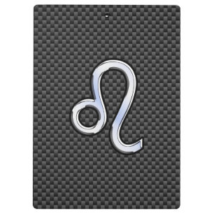 Silver Leo Zodiac Symbol auf Carbon Fibre Print Klemmbrett