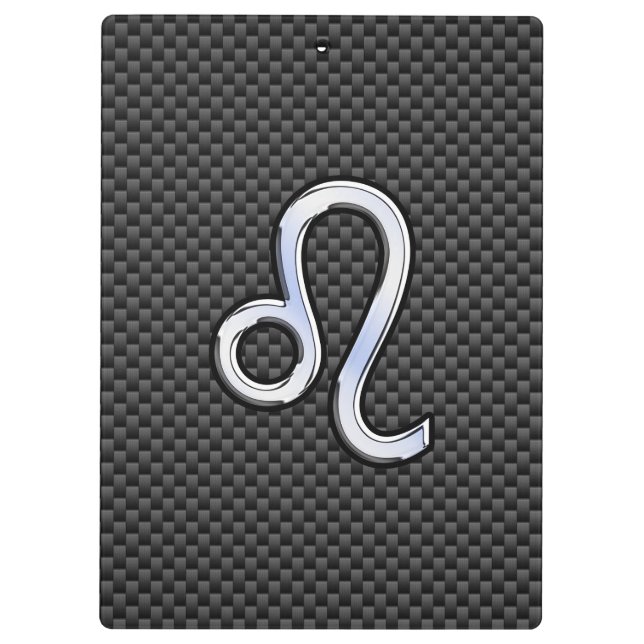 Silver Leo Zodiac Symbol auf Carbon Fibre Print Klemmbrett (Rückseite)