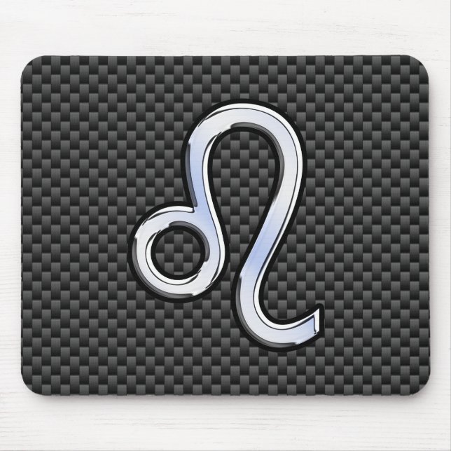 Silver Leo Zodiac Symbol Kohlefaser Mousepad (Vorne)
