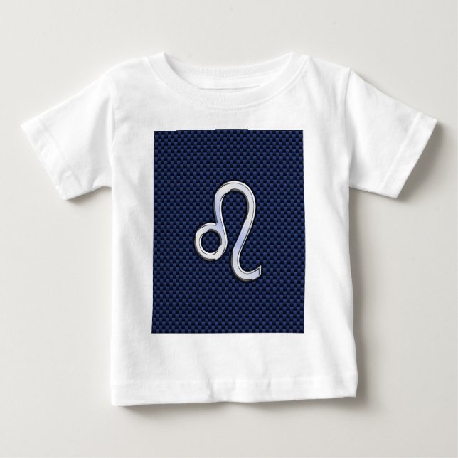 Silver Leo Zodiac Symbol Navy Carbon Fibre Print Baby T-shirt (Vorderseite)