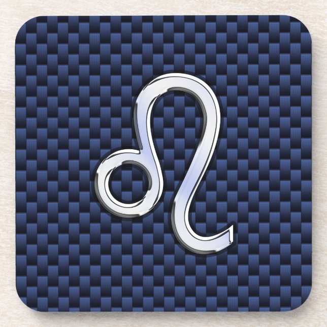 Silver Leo Zodiac Symbol Navy Carbon Fibre Print Getränkeuntersetzer (Vorderseite)