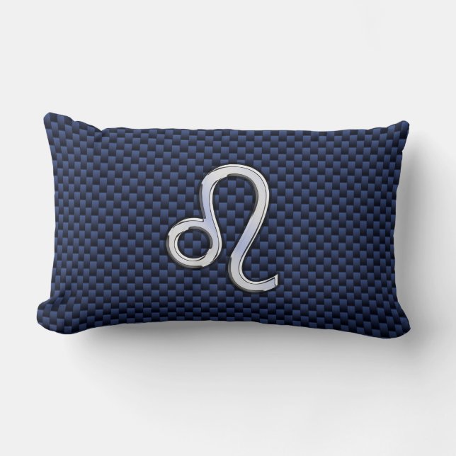 Silver Leo Zodiac Symbol Navy Carbon Fibre Print Lendenkissen (Vorderseite)