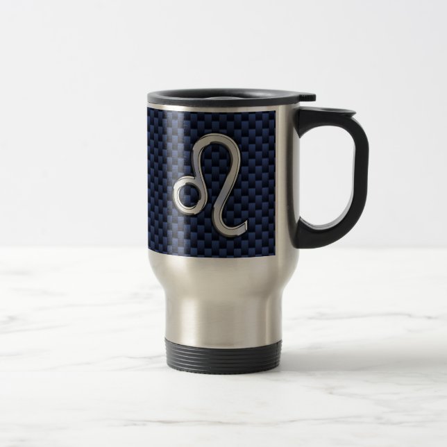 Silver Leo Zodiac Symbol Navy Carbon Fibre Print Reisebecher (Rechts)