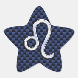 Silver Leo Zodiac Symbol Navy Carbon Fibre Print Stern-Aufkleber