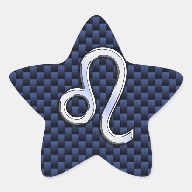 Silver Leo Zodiac Symbol Navy Carbon Fibre Print Stern-Aufkleber (Vorderseite)