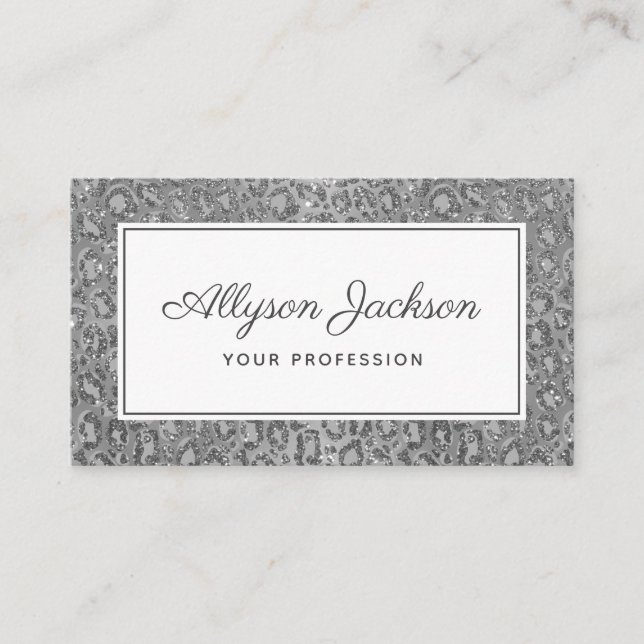 Silver Leopard Glitzer Business Card Visitenkarte (Vorderseite)