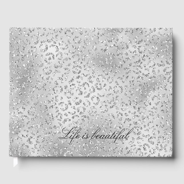 Silver Leopard Print Luxe Glitzer Gästebuch (Vorderseite)