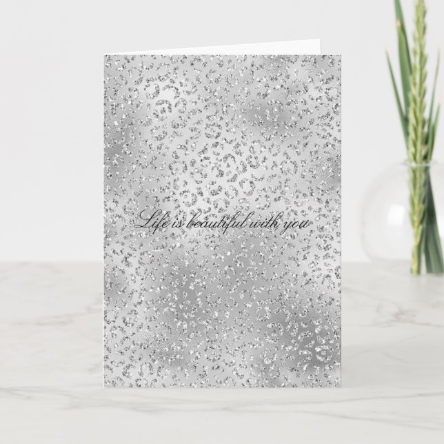 Silver Leopard Print Luxe Glitzer Karte (Vorderseite)