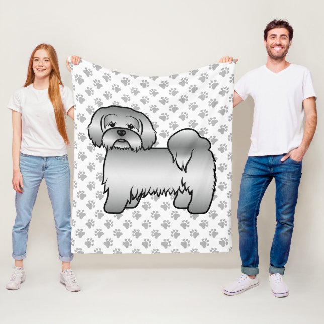 Silver Lhasa Apso Niedlich Cartoon Dog Illustratio Fleecedecke (Beispiel)
