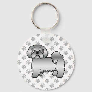 Silver Lhasa Apso Niedlich Cartoon Dog Illustratio Schlüsselanhänger