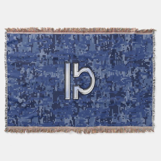 Silver Libra Zodiac Sign auf blauer digitaler Camo Decke (Vorderseite)