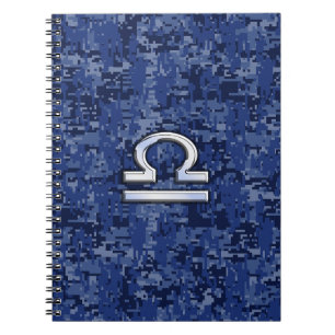Silver Libra Zodiac Sign auf blauer digitaler Camo Notizblock