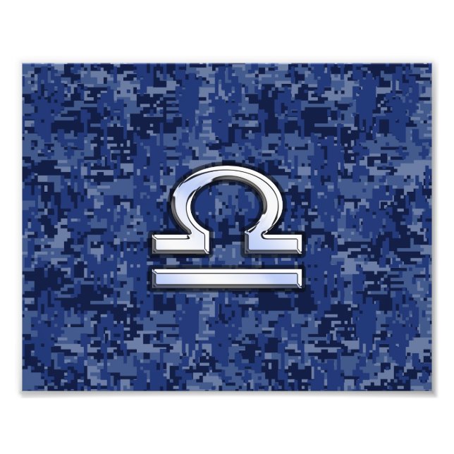 Silver Libra Zodiac Sign on blue digital camo Fotodruck (Vorne)