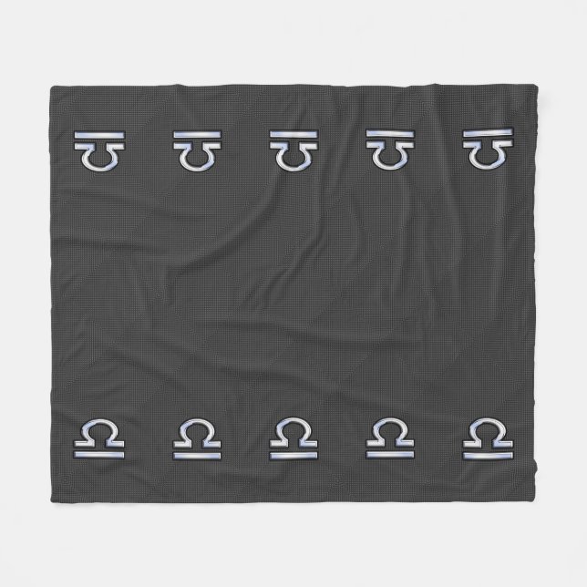Silver Libra Zodiac Symbol auf Carbon Fibre Print Fleecedecke (Vorderseite (Horizontal))
