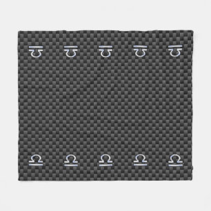Silver Libra Zodiac Symbol auf Carbon Fibre Print Fleecedecke