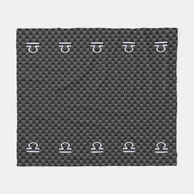 Silver Libra Zodiac Symbol auf Carbon Fibre Print Fleecedecke (Vorderseite (Horizontal))