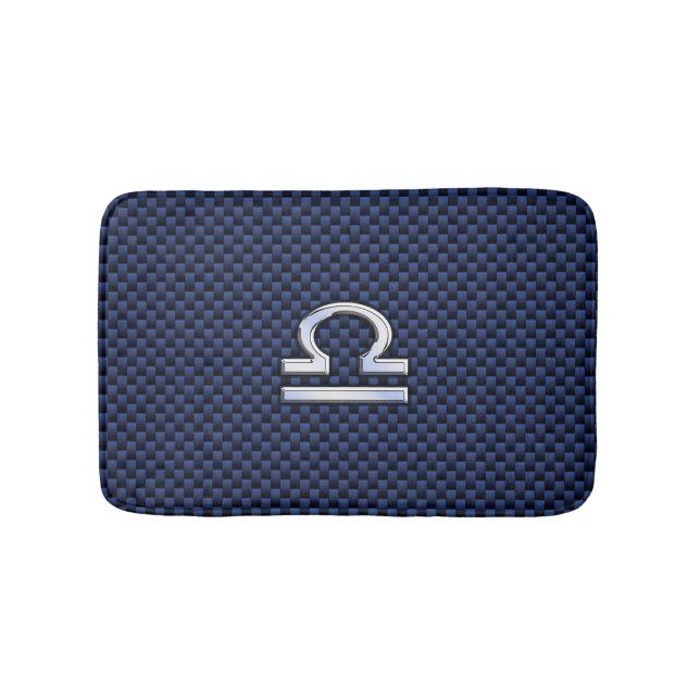 Silver Libra Zodiac Symbol Navy Blue Carbon Fibre Badematte (Vorderseite)