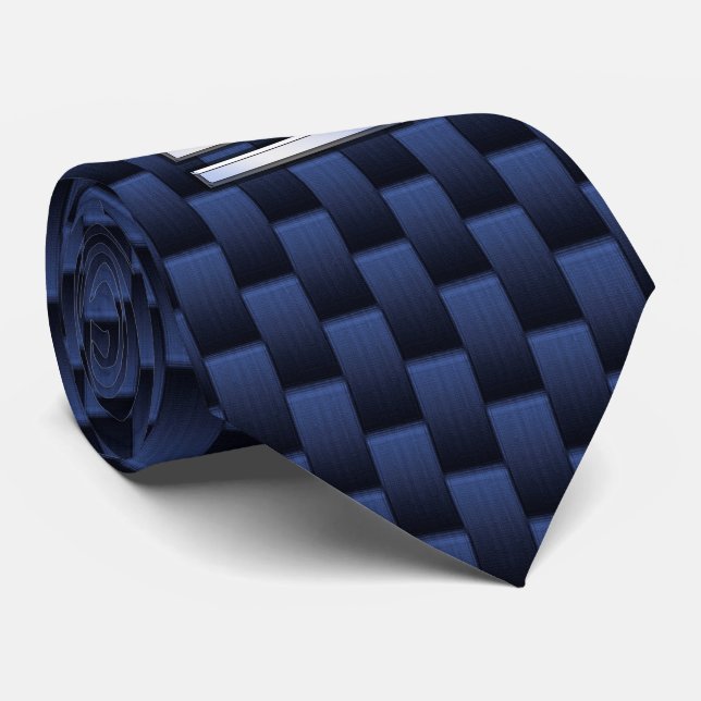 Silver Libra Zodiac Symbol Navy Blue Carbon Fibre Krawatte (Gerollt)