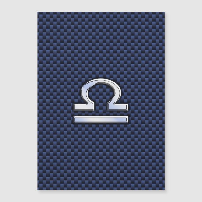 Silver Libra Zodiac Symbol Navy Blue Carbon Fibre Magnetkarte (Vorderseite)