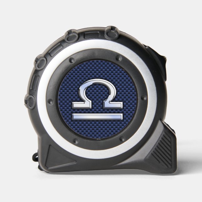 Silver Libra Zodiac Symbol Navy Blue Carbon Fibre Maßband (Vorderseite)