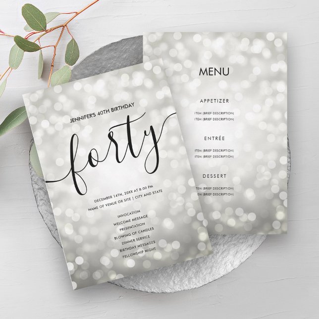 Silver Lights 40. Geburtstagskarte Einladung (Silver Lights 40th Birthday Menu Program)