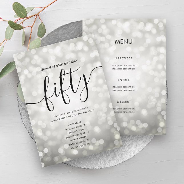 Silver Lights 50. Geburtstagskarte Einladung (Silver Lights 50th Birthday Menu Program)