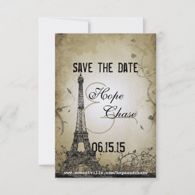 Silver Lights Eiffelturm Save the Date (Vorderseite)