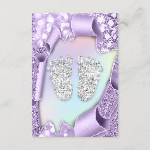 Silver Lila Baby Shower Feet Boy Girl 3d Hologr Einladung