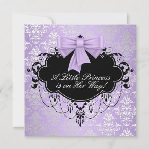Silver Lila Black Princess Baby Girl Dusche Einladung