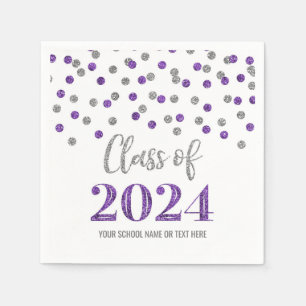 Silver Lila Confetti Class of 2024 Napkins Serviette