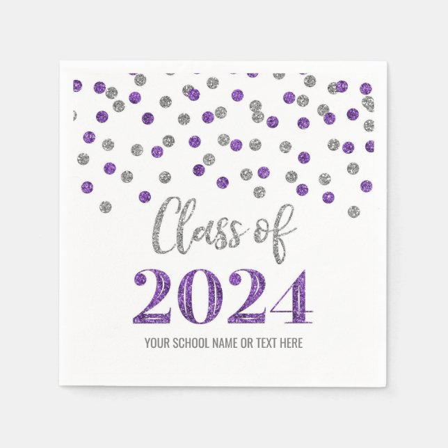 Silver Lila Confetti Class of 2024 Napkins Serviette (Vorderseite)