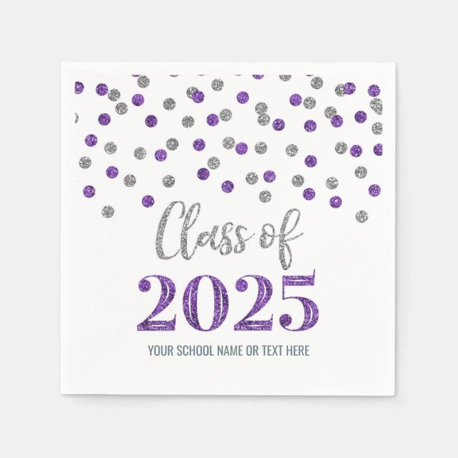 Silver Lila Confetti Class of 2025 Napkins Serviette (Vorderseite)
