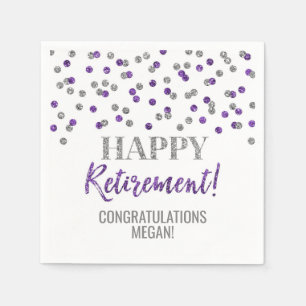 Silver Lila Confetti Happy Retirement Serviette