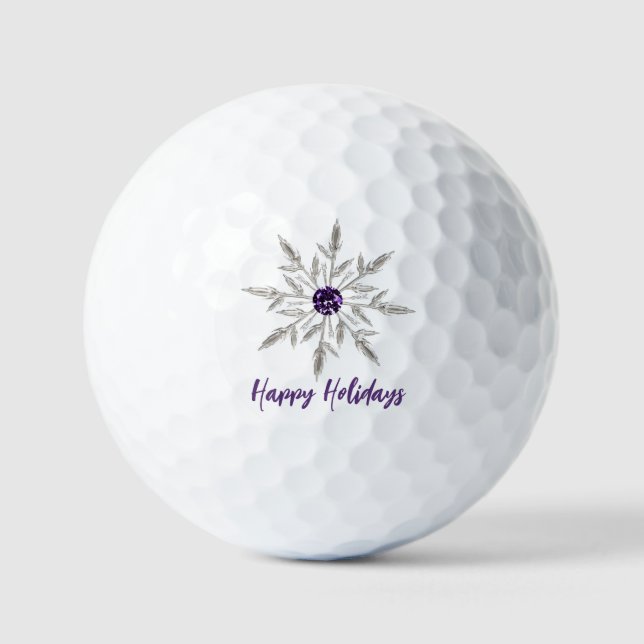 Silver Lila Crystal Snowflake Happy Holidays Golfball (Vorderseite)