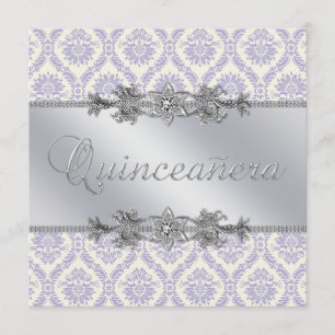 Silver Lila Damask Quinceanera Einladung