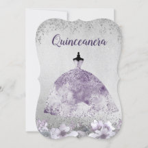 Silver Lila Dress Floral Quinceanera Einladung