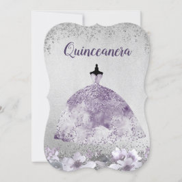 Silver Lila Dress Floral Quinceanera Einladung
