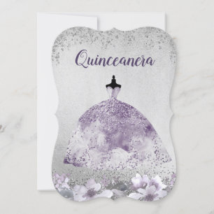 Silver Lila Dress Floral Quinceanera Einladung