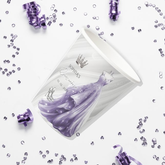 Silver Lila Dress Princess Quinceañera Classic Pappbecher (Silver Purple Dress Princess Quinceañera Classic Paper Cups)